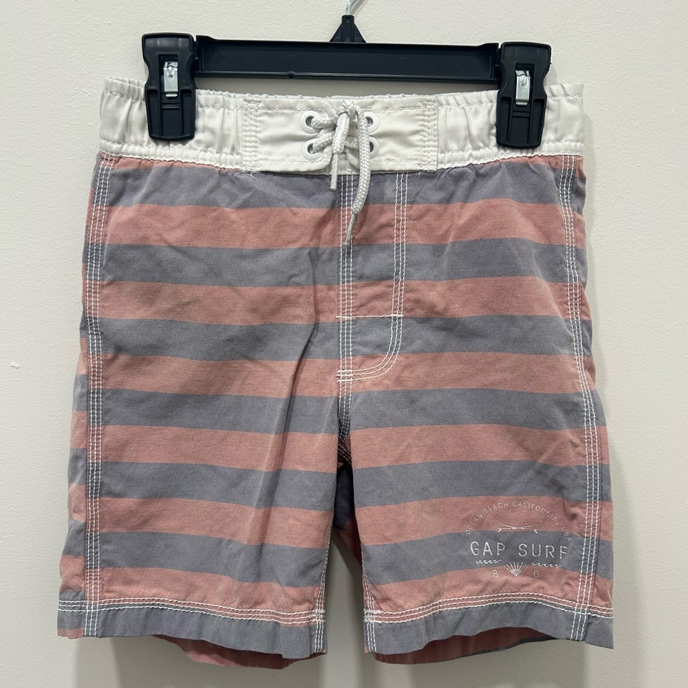 Gap Boy’s Swim Trunks Size Small 6-7 Red Navy Stripes Bathing Suit Bottoms Liner